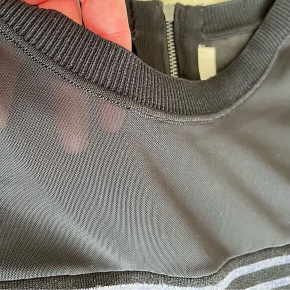 RACHEL Roy (XL) Striped Bodycon Midi Dress with Black Mesh Neckline & Arms - Picture 7 of 8